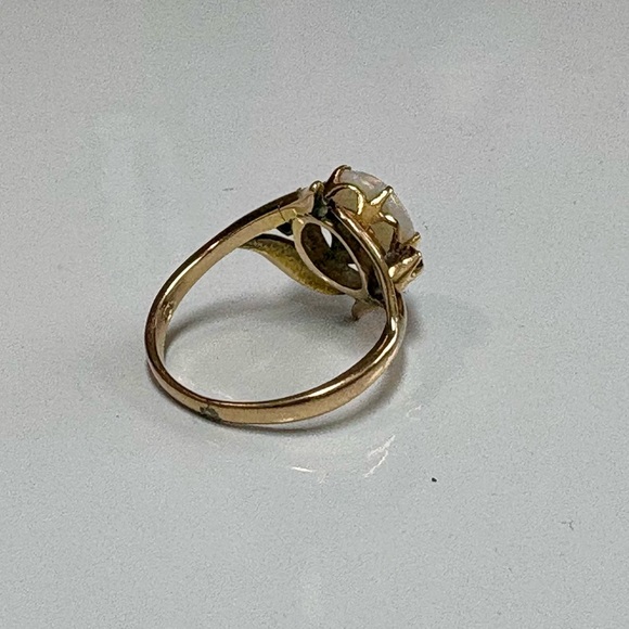 Vintage 14K Gold Opal & Ruby Leaf Bypass Ring - Size 6 - Solid Gold